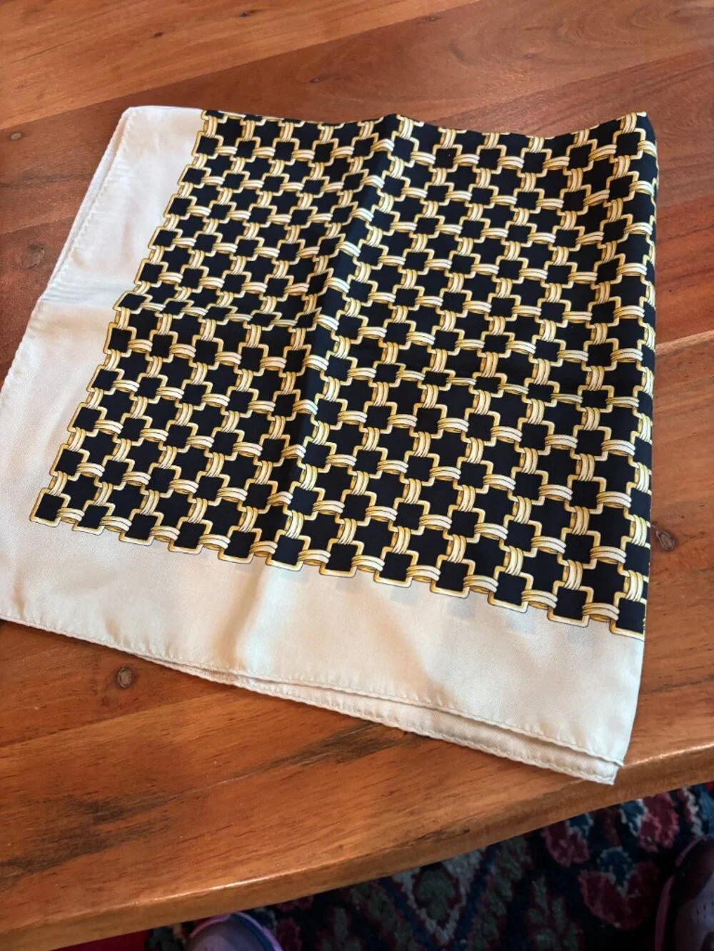 100% Silk Scarf, Black and Gold Design Square Scarf, 26